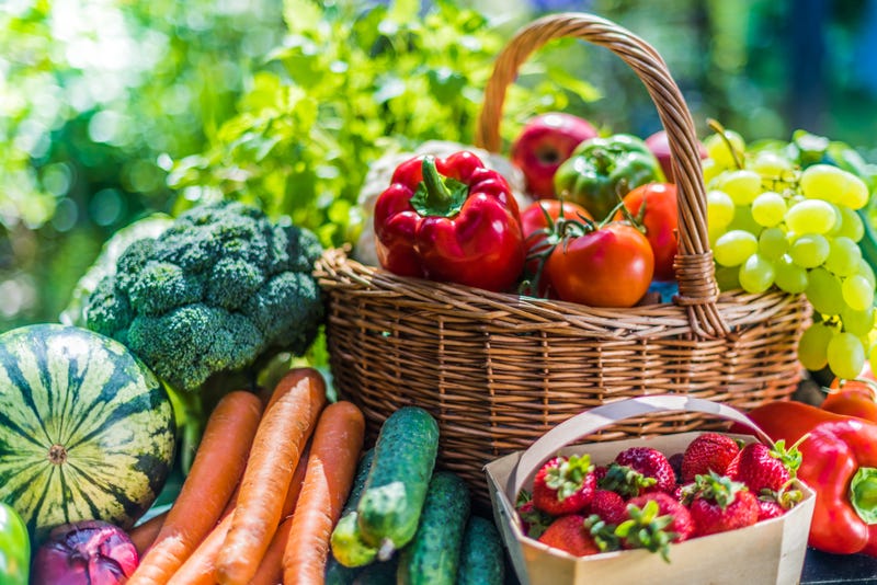 Variety of fresh organic vegetables and fruits