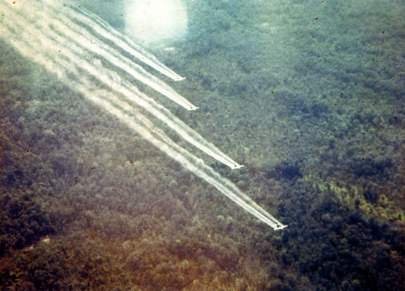 Aircraft spray herbicide over Vietnam.