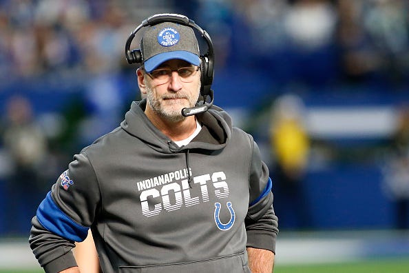 Frank Reich glares back toward the sideline during a Colts game.