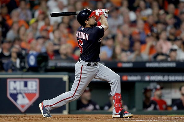 Anthony Rendon crushes a home run against the Astros in the World Series.