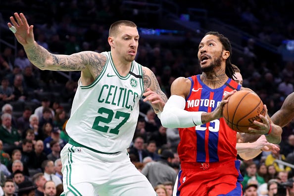 Derrick Rose goes up for a layup against the Celtics.