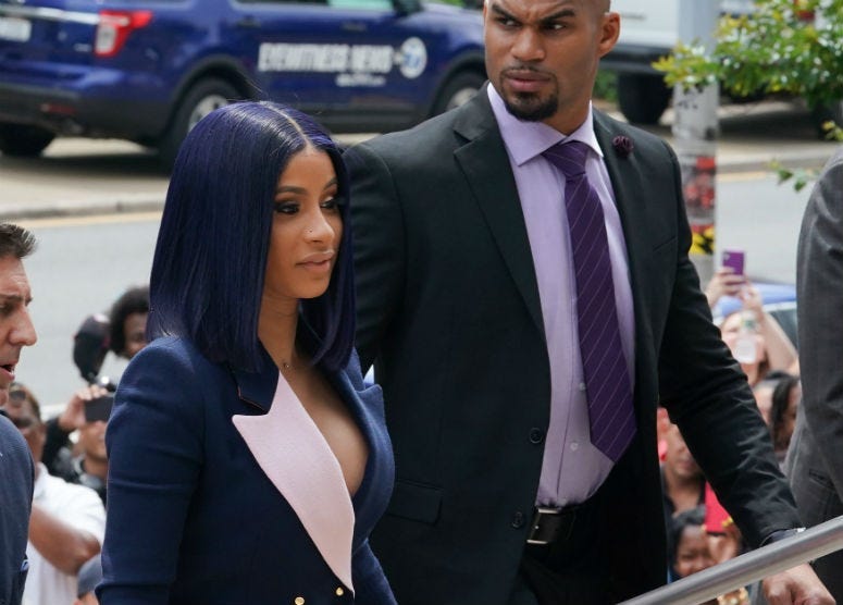 Grammy-winning rapper Cardi B arrives for her arraignment in Queens, New York, on June 25, 2019.