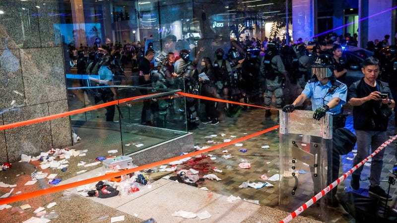 Blood and debris litter the ground of the shopping mall following Sunday's attack.