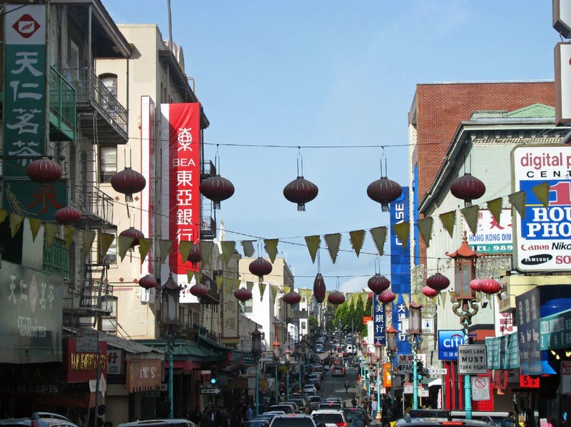 A busy street in Chinatown in San Francisco.