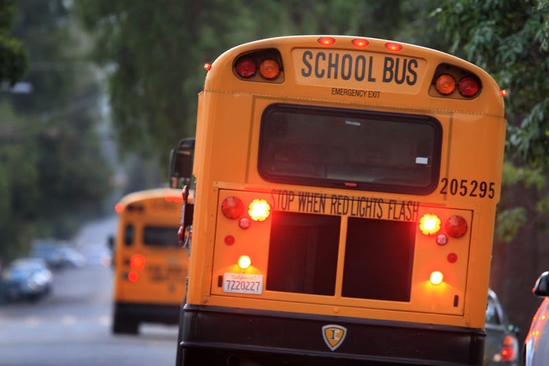 A school bus picks up students on October 10, 2008 in Pasadena, California.