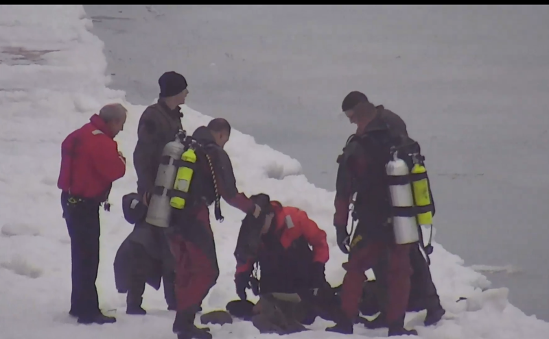 Chicago police SWAT rescue man who fell into frozen Lake Michigan