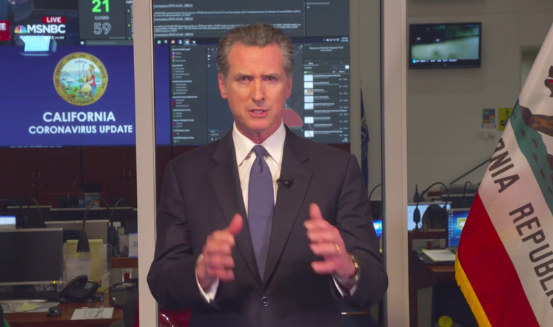 Gov. Gavin Newsom, speaking on Facebook Live on March 16, 2020, told gyms and movie theaters to close as the state increases attempts to stop the coronavirus outbreak.