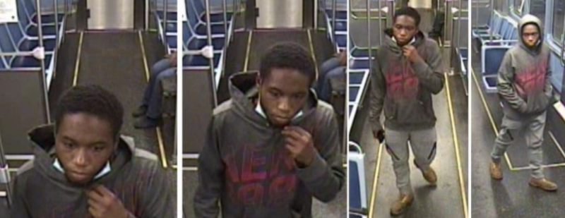 Surveillance images of a person suspected of stabbing four homeless men in July and August 2020 in the South Loop and on a CTA train.