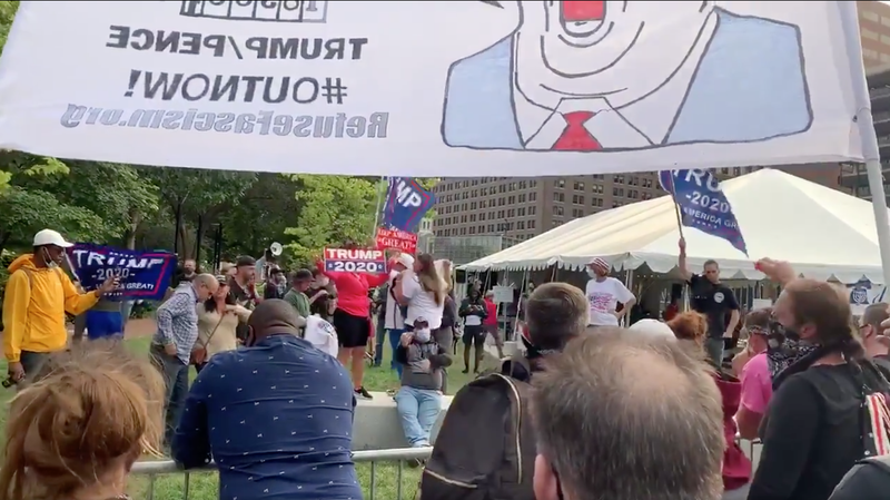 Protesters and Trump supporters clash outside the National Constitution Center