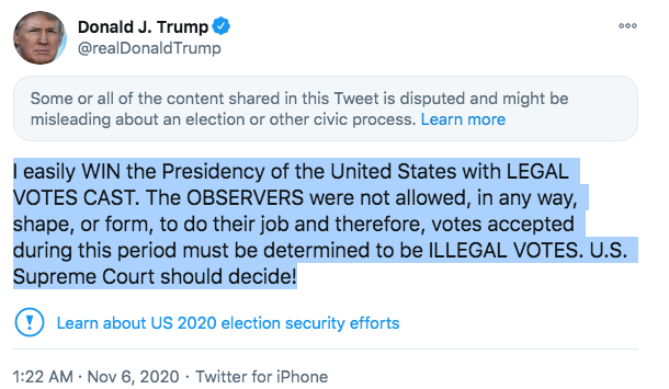 Tweet from President Trump