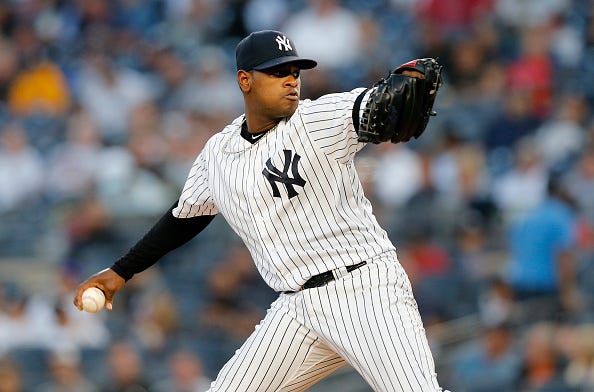 Yankees' Luis Severino pitches in his first game of the 2019 season.