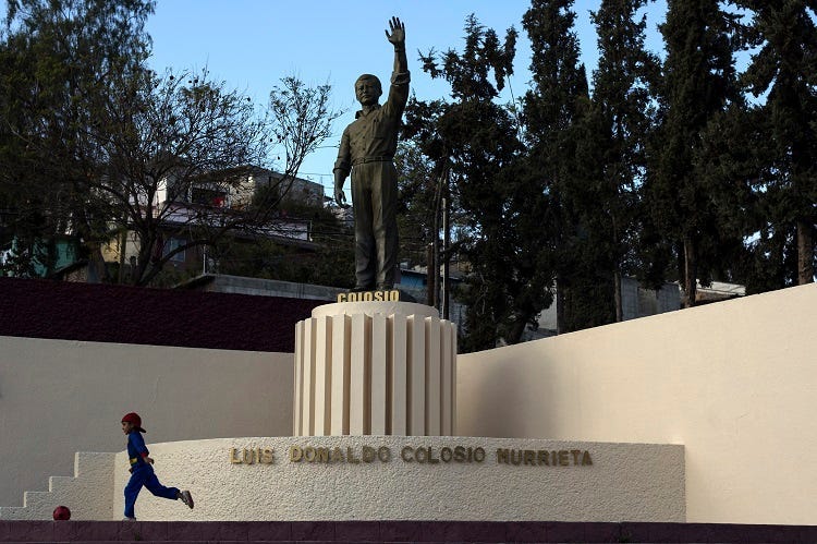 TIJUANA, March 22, 2014 (Xinhua) -- Image taken on March 21, 2014, shows a statue of the late presidential candidate of the Institutional Revolutionary Party (PRI, for its acronym in Spanish), Luis Donaldo Colosio, placed where he was murdered, in "Unit a