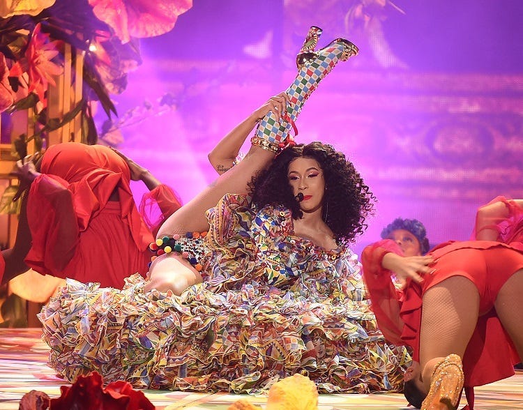 LOS ANGELES - OCTOBER 9: Cardi B onstage at the 2018 American Music Awards at the Microsoft Theatre on October 9, 2018 in Los Angeles, California.