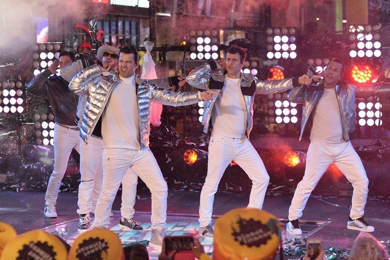 New Kids On The Block perform during New Year's Eve 2019 celebrations in Times Square, NewYork, NY, December 31, 2018