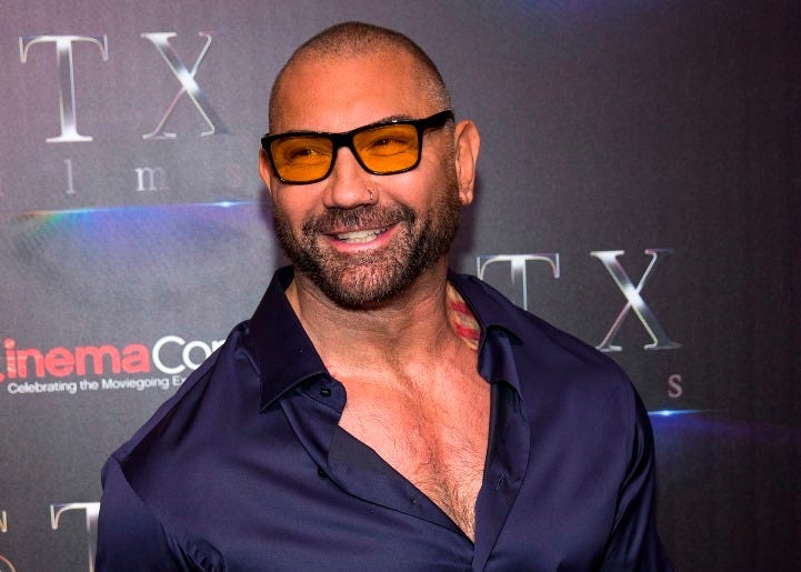 American actor Dave Bautista attends CinemaCon 2019- STXfilms presentation “The State of The Industry: Past, Present and Future" held in Las Vegas, Nevada on April 2, 2019