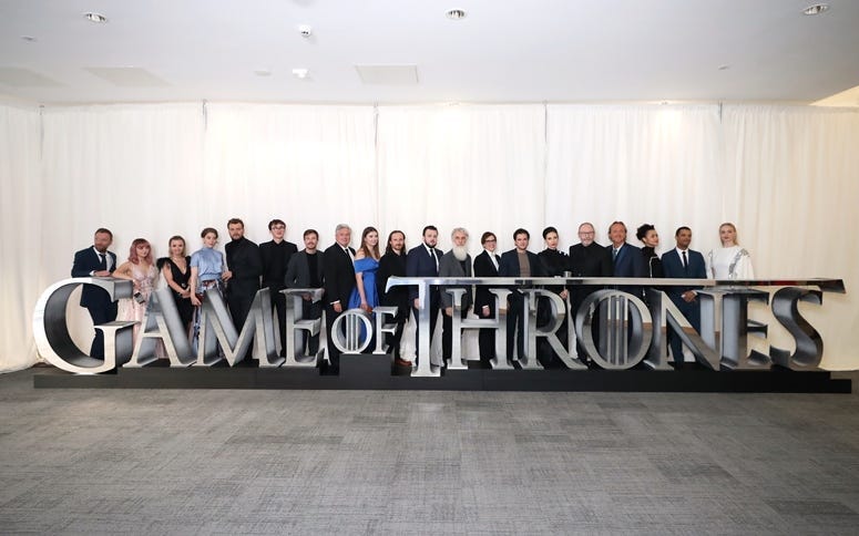 4/12/2019 - Richard Dormer, Maisie Williams, Kerry Ingram, Gemma Whelan, Pilou Asbaek, Issac Hempstead Wright, Joe Dempsie, Conleth Hill, Hannah Murray, Jerome Flynn, John Bradley, Chris Newman, Bernadette Caulfield, Kit Harington, Carice van Houten, Liam
