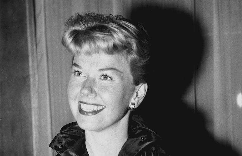 Doris Day, Smile, Claridge's Hotel, London, Black and White, 1955