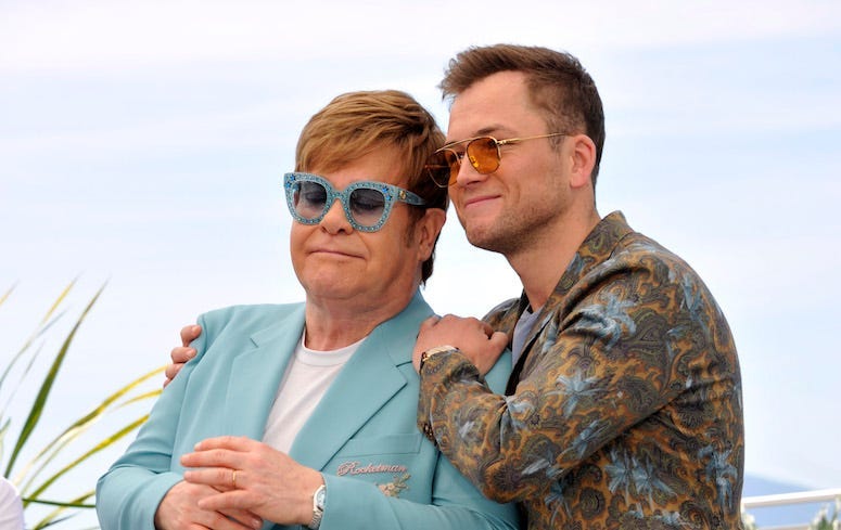 Elton John, Taron Egerton, Posing, Hug, Rocketman, Photocall, Cannes Film Festival, 2019