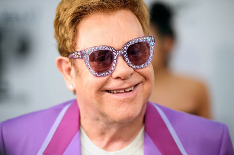 Elton John, Red Carpet, Smile, Purple, Elton John Aids Foundation Midsummer Party, 2019