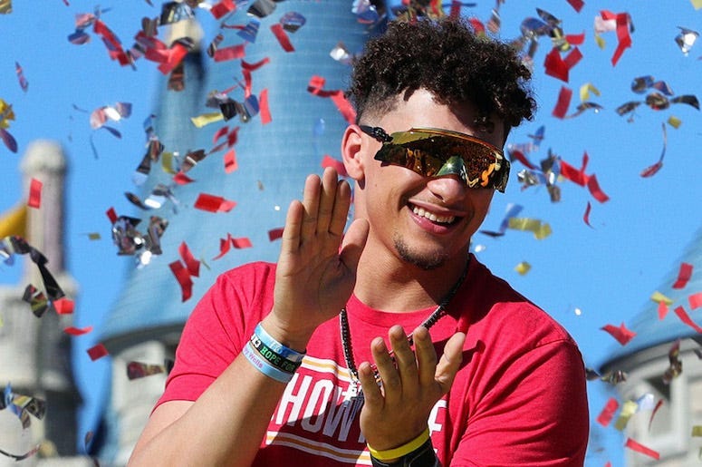Patrick Mahomes, Confetti, Parade, Disney World, 2020