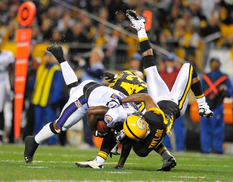 Ike Taylor tackles Anquan Boldin in a 2011 battle at Heinz Field