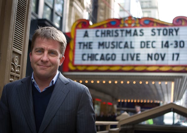 Peter Billingsley stands beneath the marquee of the Chicago Theater