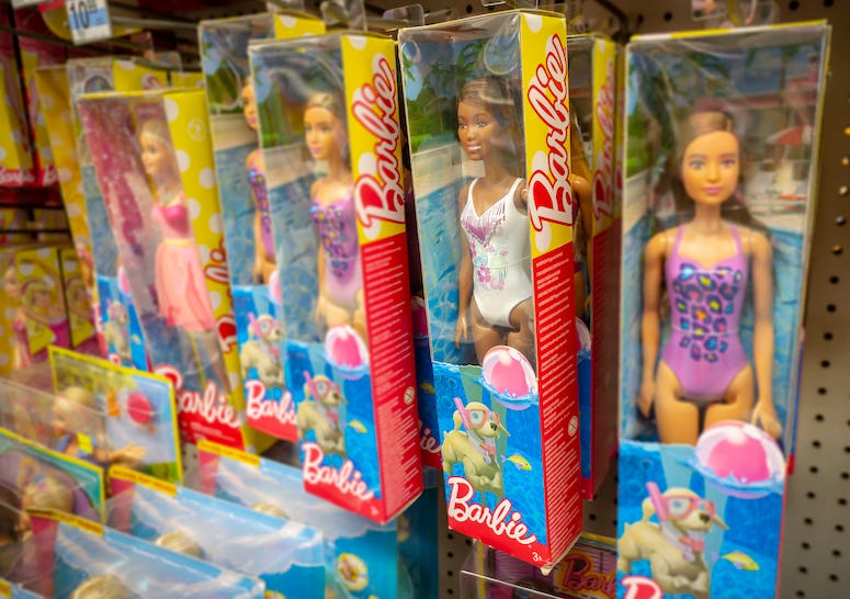 Shelf of Mattel Barbie Dolls in store