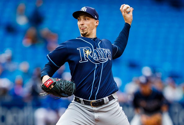 Rays left-hander Blake Snell pitches at Tropicana Field.