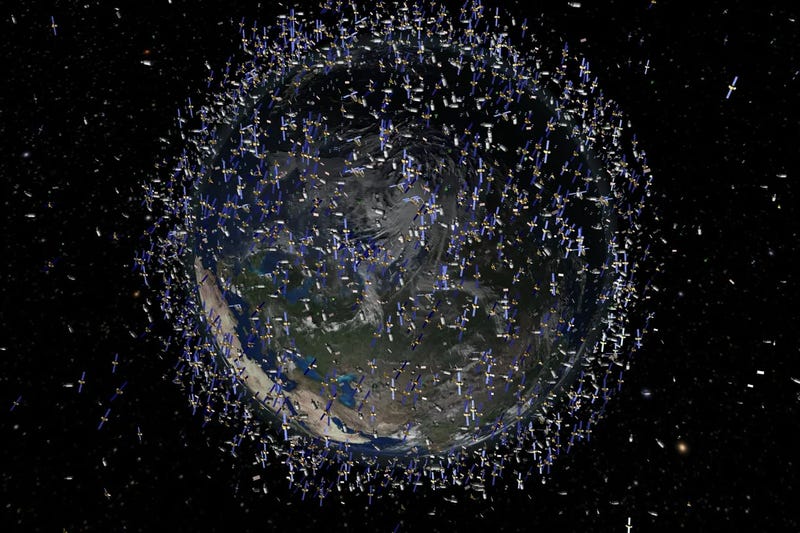 Illustration of space debris surrounding Earth (Not to scale)
