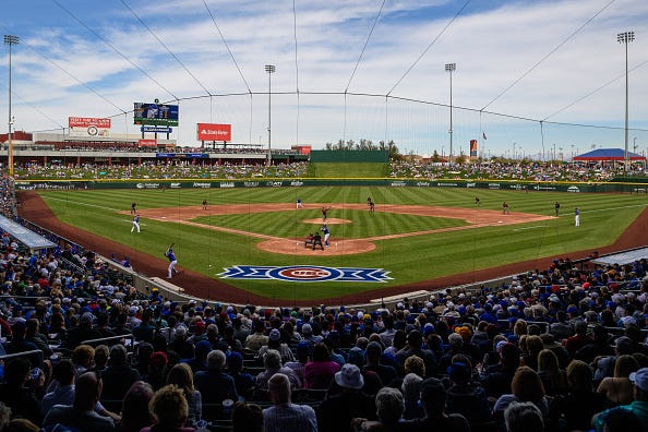 The Chicago Cubs play a spring training game in Arizona.