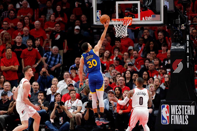 Warriors guard Stephen Curry playing the Portland Trailblazers in the 2019 playoffs