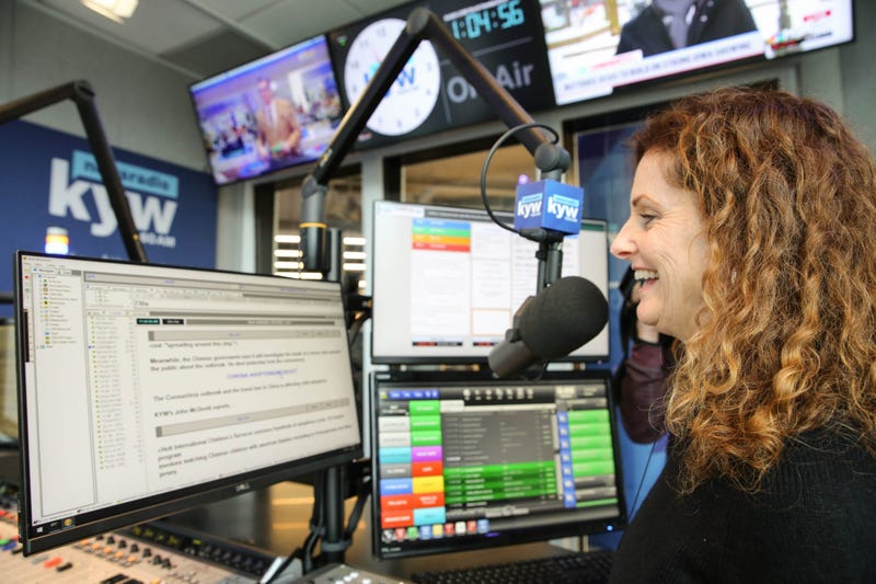 Carol MacKenzie on air from the new KYW Newsradio studios.