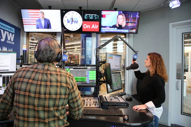 Anchors Brandon Brooks and Carol MacKenzie on the air in one of the new air studios.