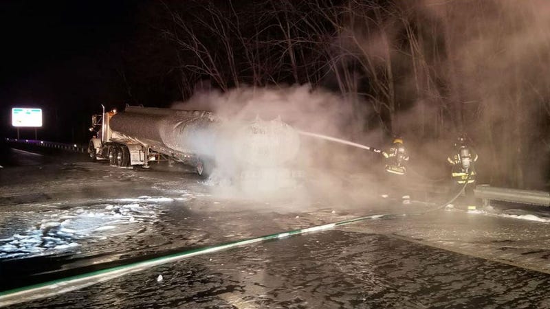 An overnight tanker truck fire has shut down a five-mile stretch of the Atlantic City Expressway.
