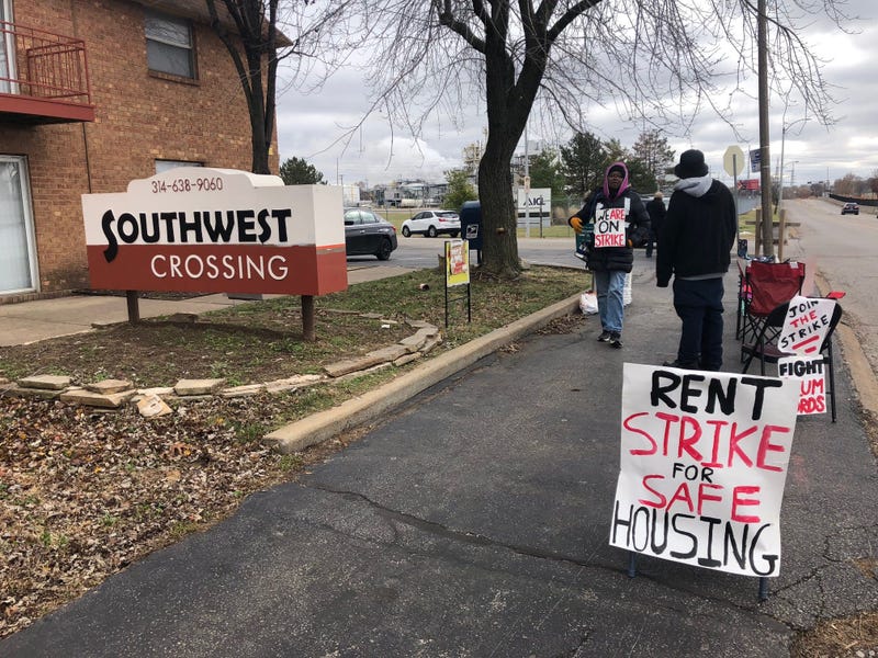 Protesters outside Southwest Crossings apartments