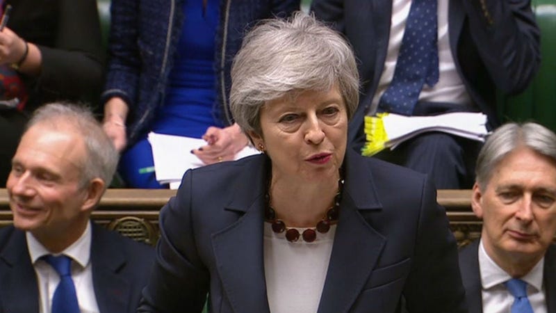 Prime Minister Theresa May speaks during Prime Minister's Questions in the House of Commons, London.