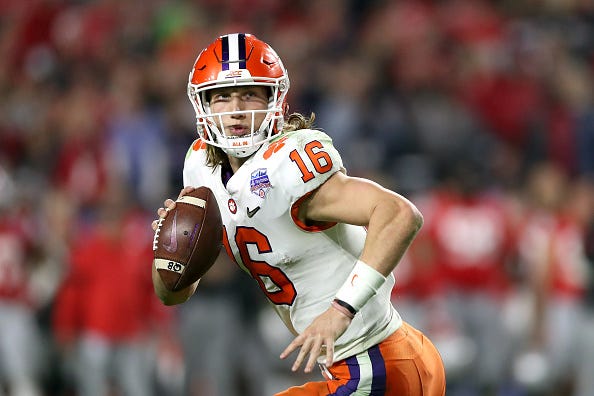 Clemson QB Trevor Lawrence looks to make a play vs. Ohio State.