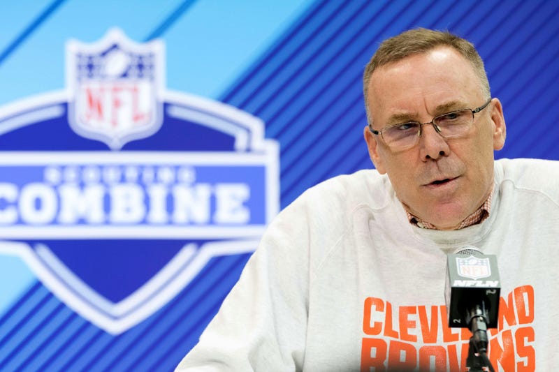 Mar 1, 2018; Indianapolis, IN, USA; Cleveland Browns general manager John Dorsey speaks to the media during the 2018 NFL Combine at the Indianapolis Convention Center. Mandatory Credit: Trevor Ruszkowski-USA TODAY Sports