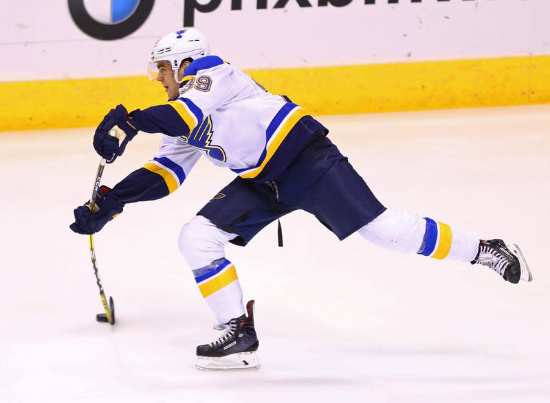 St. Louis Blues defenseman Mitch Reinke shoots