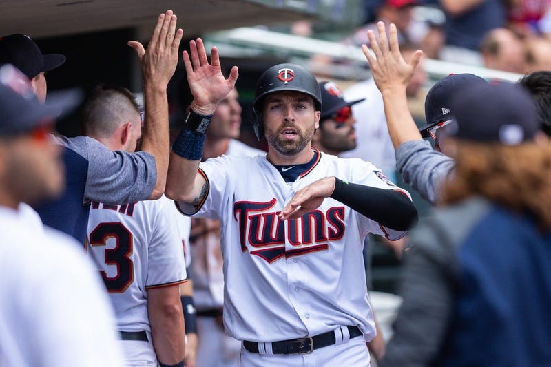 Jake Cave in Twins dugout