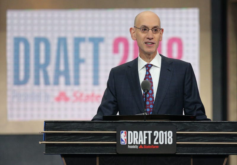 Jun 21, 2018; Brooklyn, NY, USA; NBA commissioner Adam Silver speaks before the first round of the 2018 NBA Draft at the Barclays Center. Mandatory Credit: Brad Penner-USA TODAY Sports