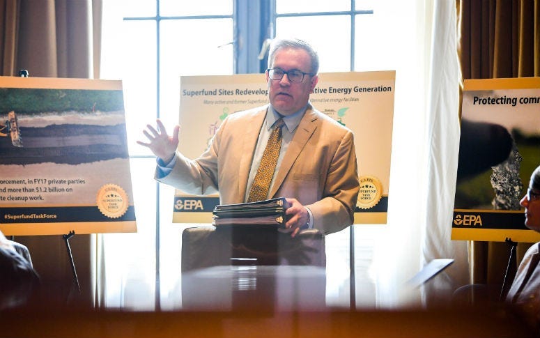 Jul7 26, 2018; Washington, DC, USA; EPA acting administrator Andrew Wheeler talks with EPA staff in the offices of the United States Environmental Protection Agency.