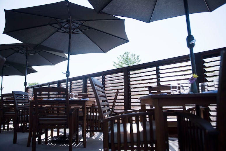 Outdoors, Patio, Umbrella, Restaurant, Sunny, Shade