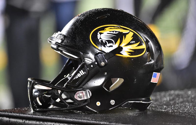 Missouri football helmet sits on the bench