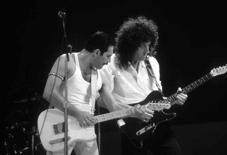Freddie Mercury, Brian May, Queen, Live Aid, Black and White