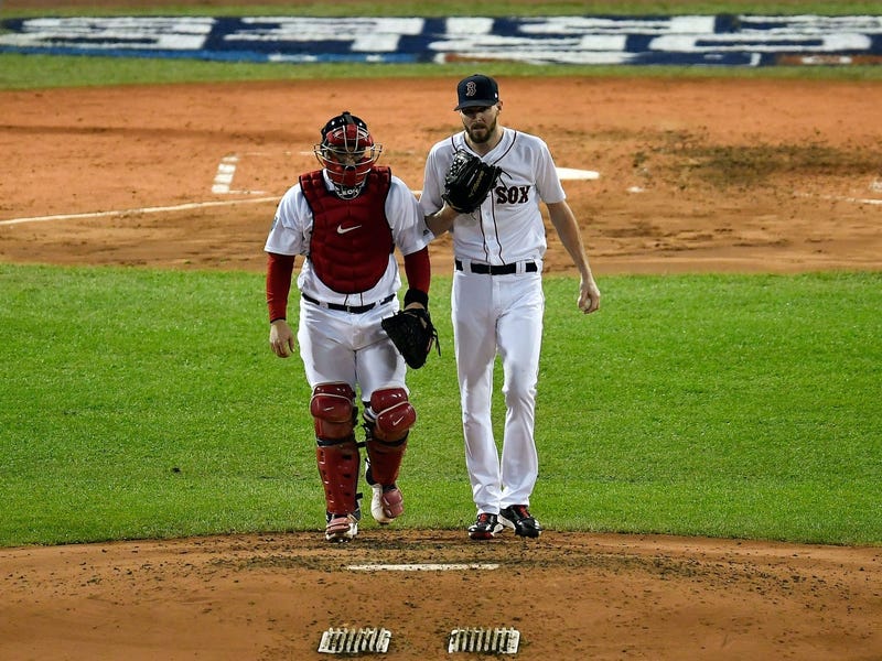Red Sox catcher Sandy Leon and pitcher Chris Sale