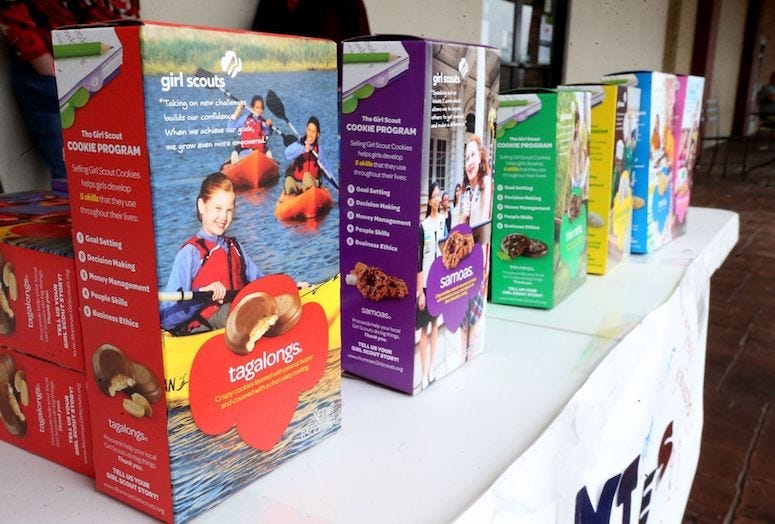 Girl Scout Cookies, Boxes, Table, Display, For Sale