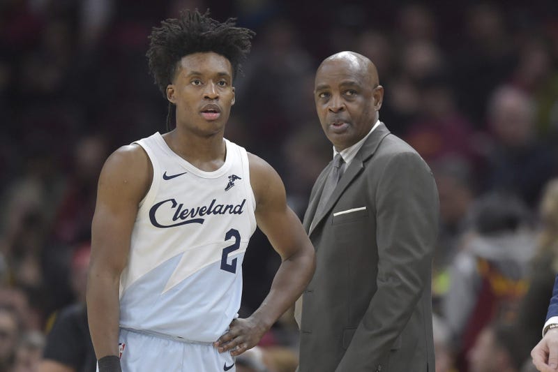 Cleveland Cavaliers guard Collin Sexton (2) stands beside head coach Larry Drew in the third quarter against the Washington Wizards at Quicken Loans Arena.