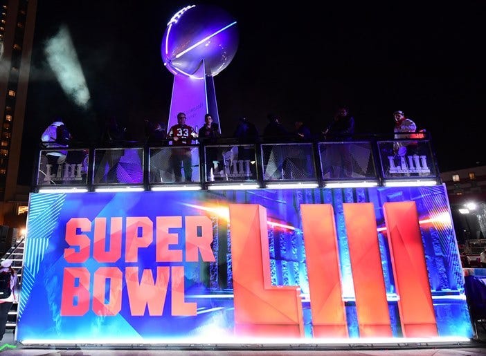 Jan 31, 2019; Atlanta, GA, USA; General overall view of replica Vince Lombardi trophy at Super Bowl LIII live at Centennial Park