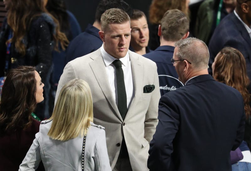 Houston Texans defensive end J.J. Watt looks on before Super Bowl LIII between the New England Patriots and the Los Angeles Rams at Mercedes-Benz Stadium.